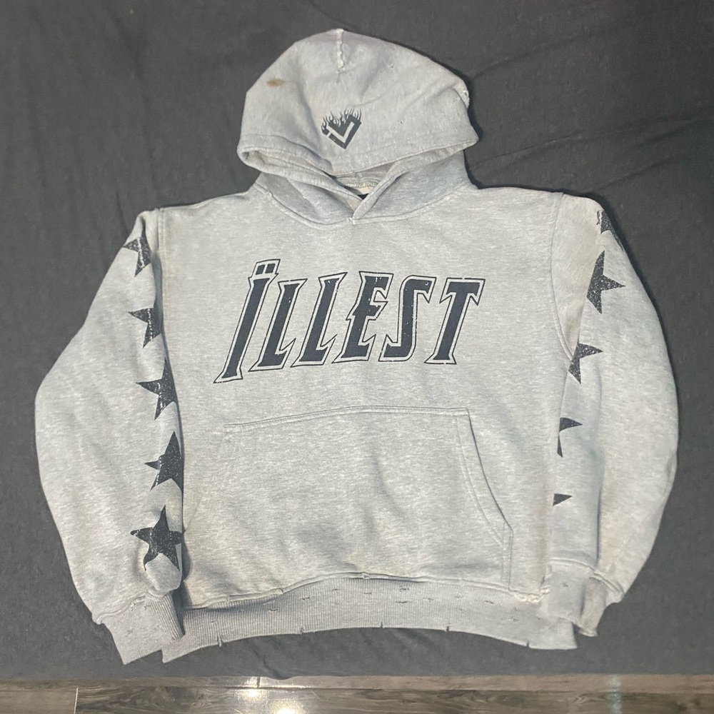 Gray Hoodie with Ribbed Cuffs and Standard Hood